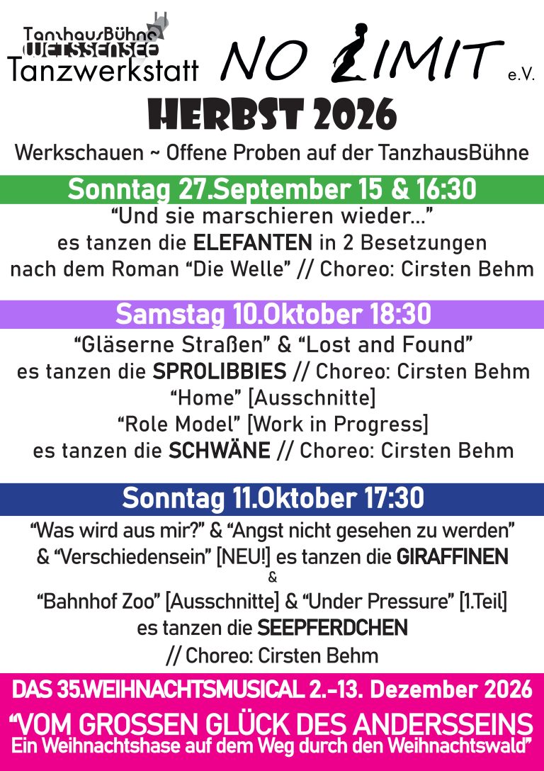 TANZPROGRAMM  Werkschauen und Offene Proben im Herbst